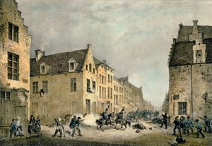 Ablenkung einer niederländischen Division an der Porte de Flandre, Brüssel, 23. September 1830, graviert von Jean Baptiste Madou (1796-1877)